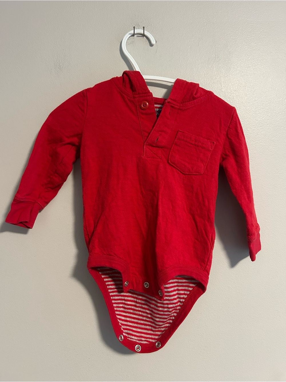 Oshkosh 12m red long sleeve hooded onesie